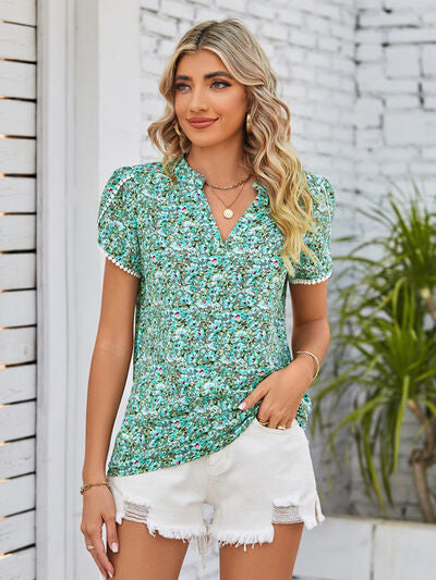 Mandy Floral Notched Neck Blouse - Munsieur