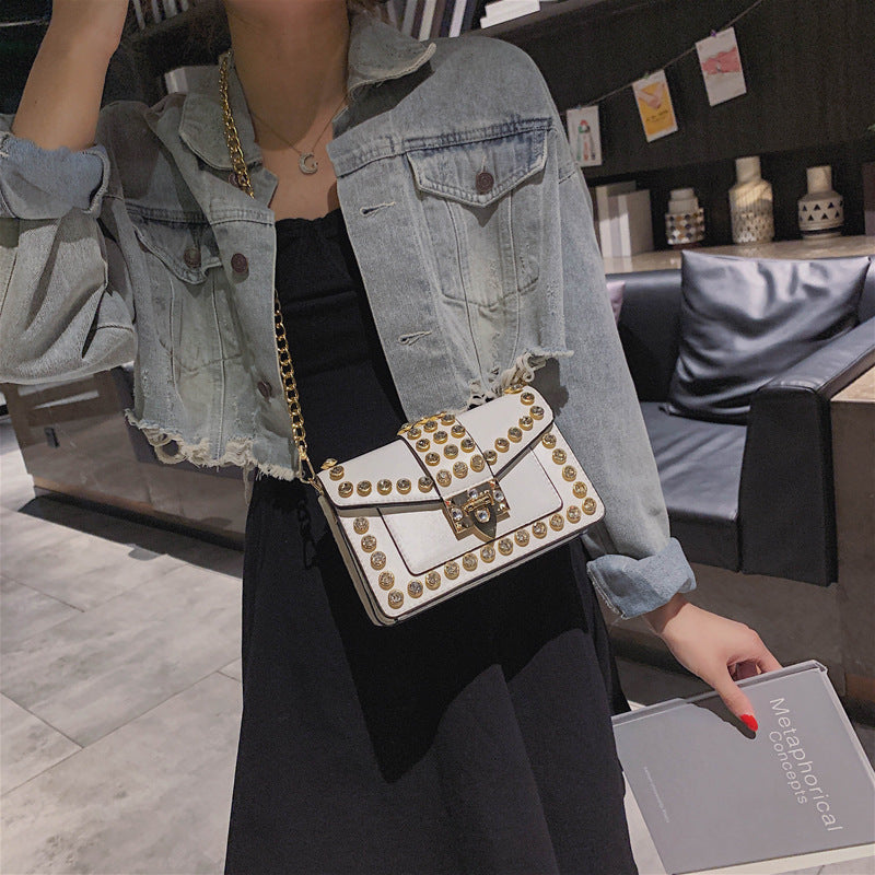 Rhinestone Rivet Chain Bag Shoulder Handbag