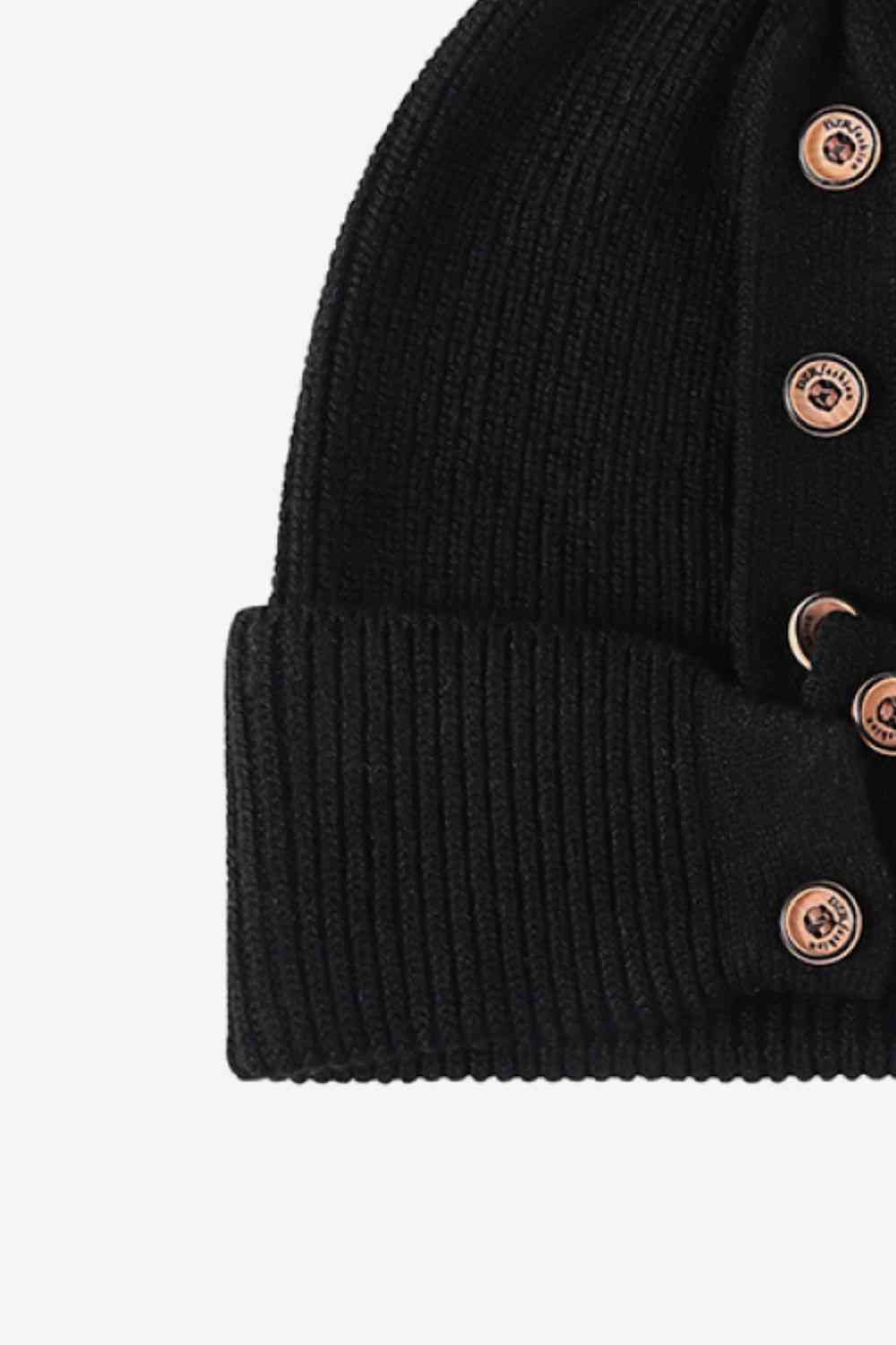 Button Detail Rib-Knit Cuff Beanie - Munsieur