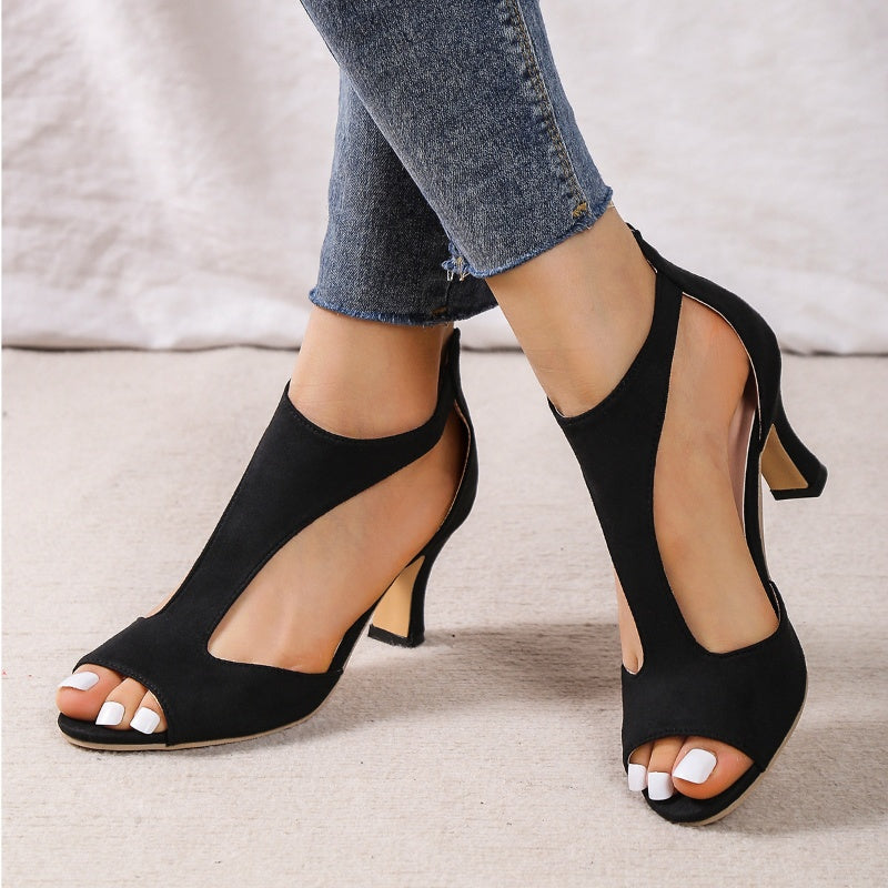 Women's Zippered High Heels Fish Mouth Heels
