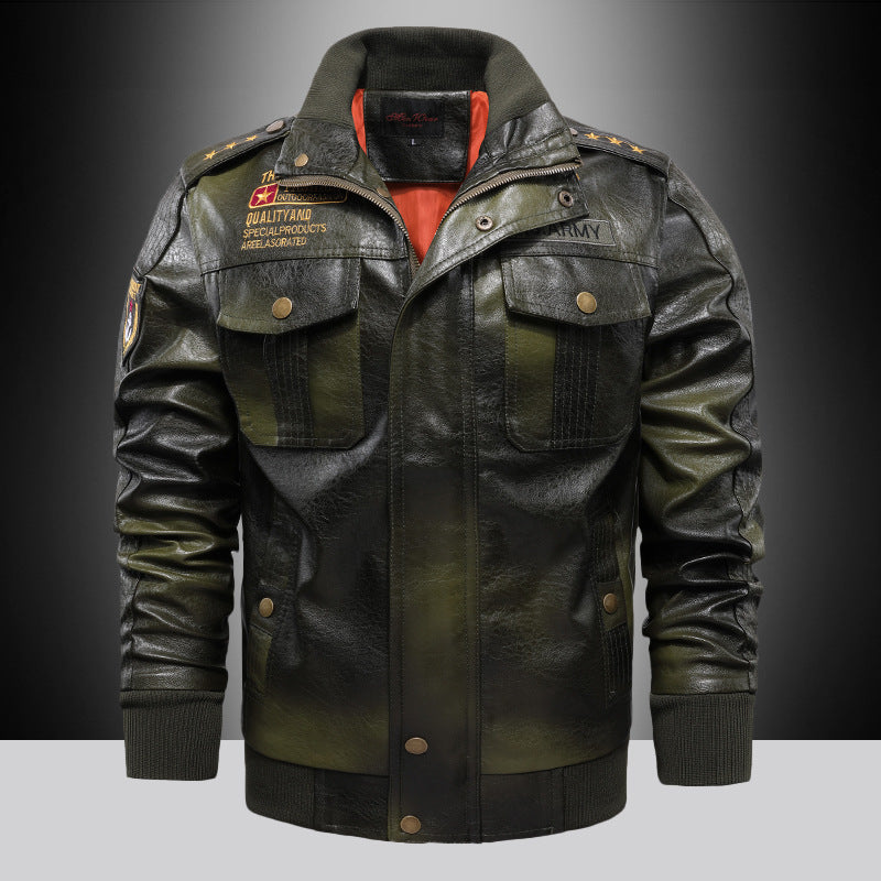 Leather coat Men's Stand-up Collar Slim Fit fashion
