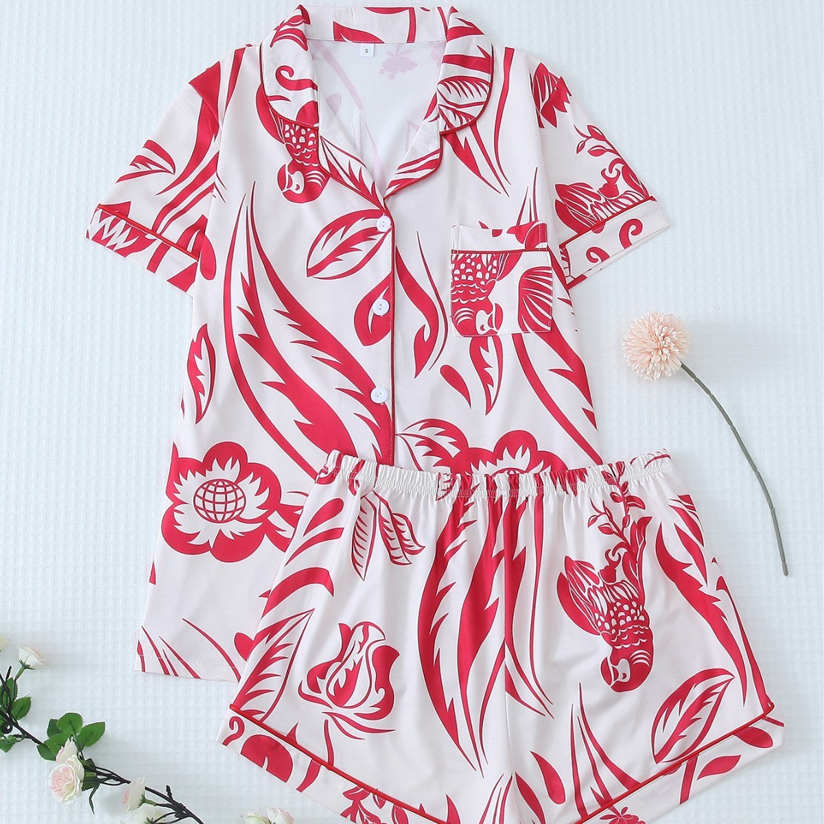 Women's European And American Wearable Bow Print Lingerie Pajamas