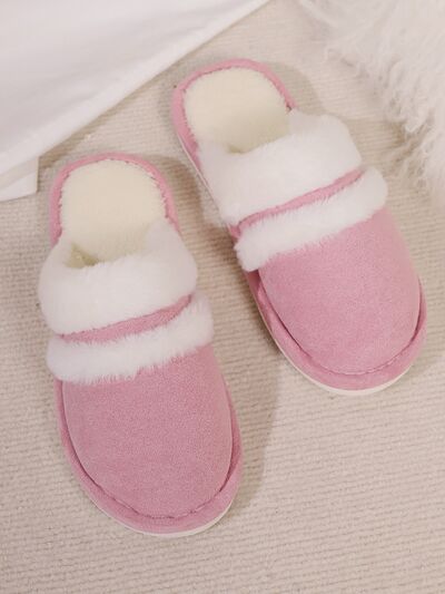 Contrast Faux Fur Round Toe Slippers - Munsieur