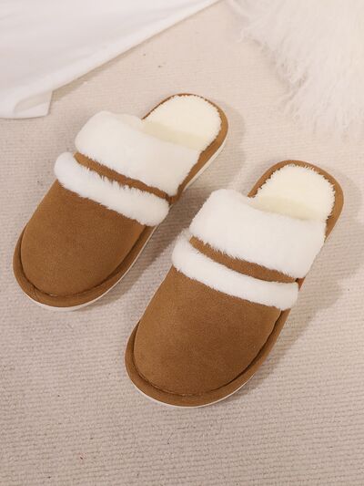 Contrast Faux Fur Round Toe Slippers - Munsieur