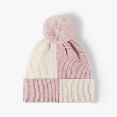 Color Block Knit Hat with Pom-pom - Munsieur