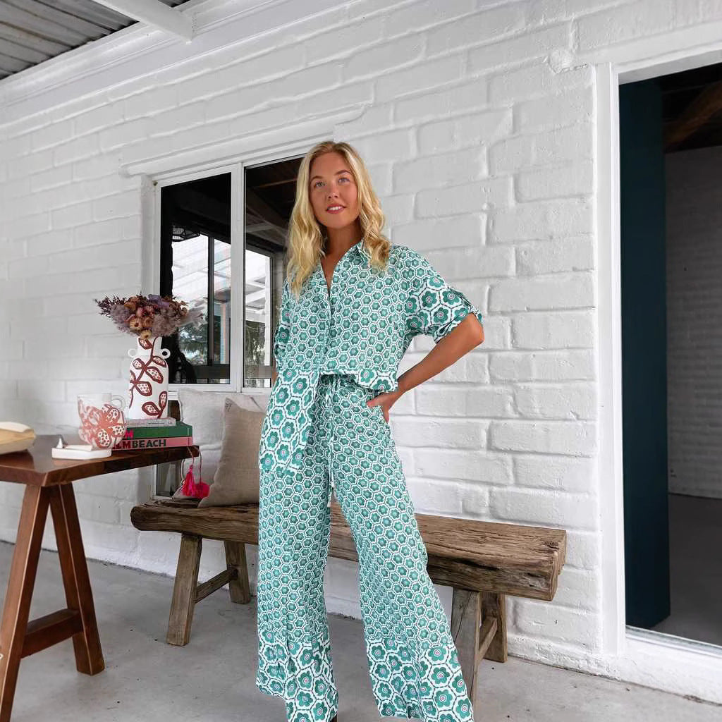 Women's Printed Pajama Set Lingerie Sleepwear Casual Fashion