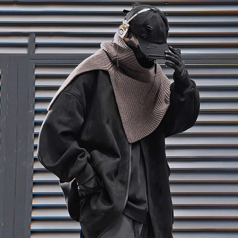 Suede Round Cardigan Coat Men's Casual