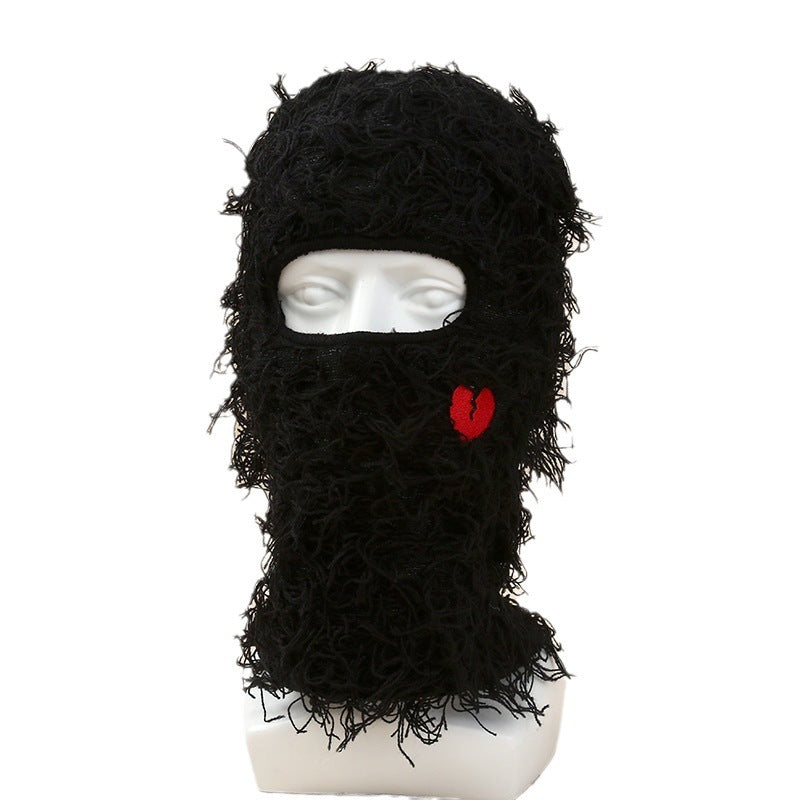 Single Hole Knitted Hat Mask Embroidery Love Headgear