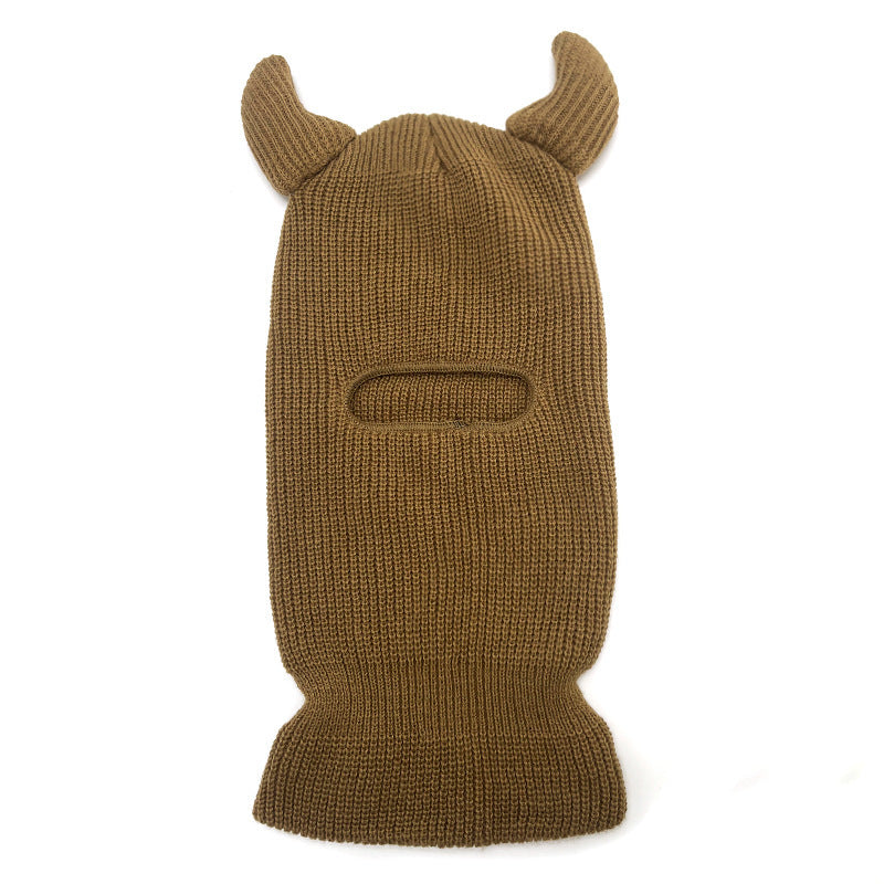 Halloween Wool Hat Mask Horn Single Hole