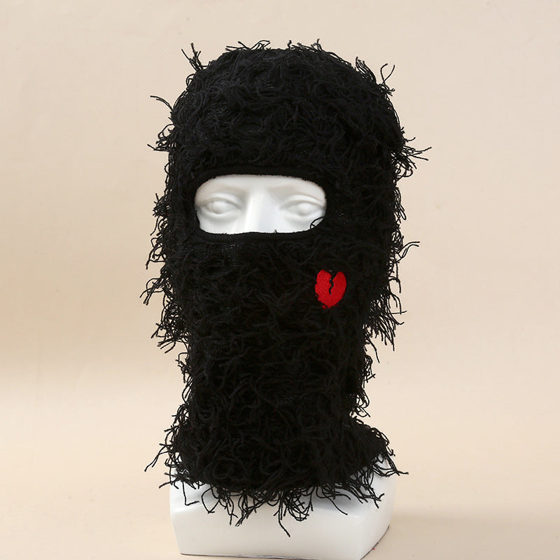 Single Hole Knitted Hat Mask Embroidery Love Headgear