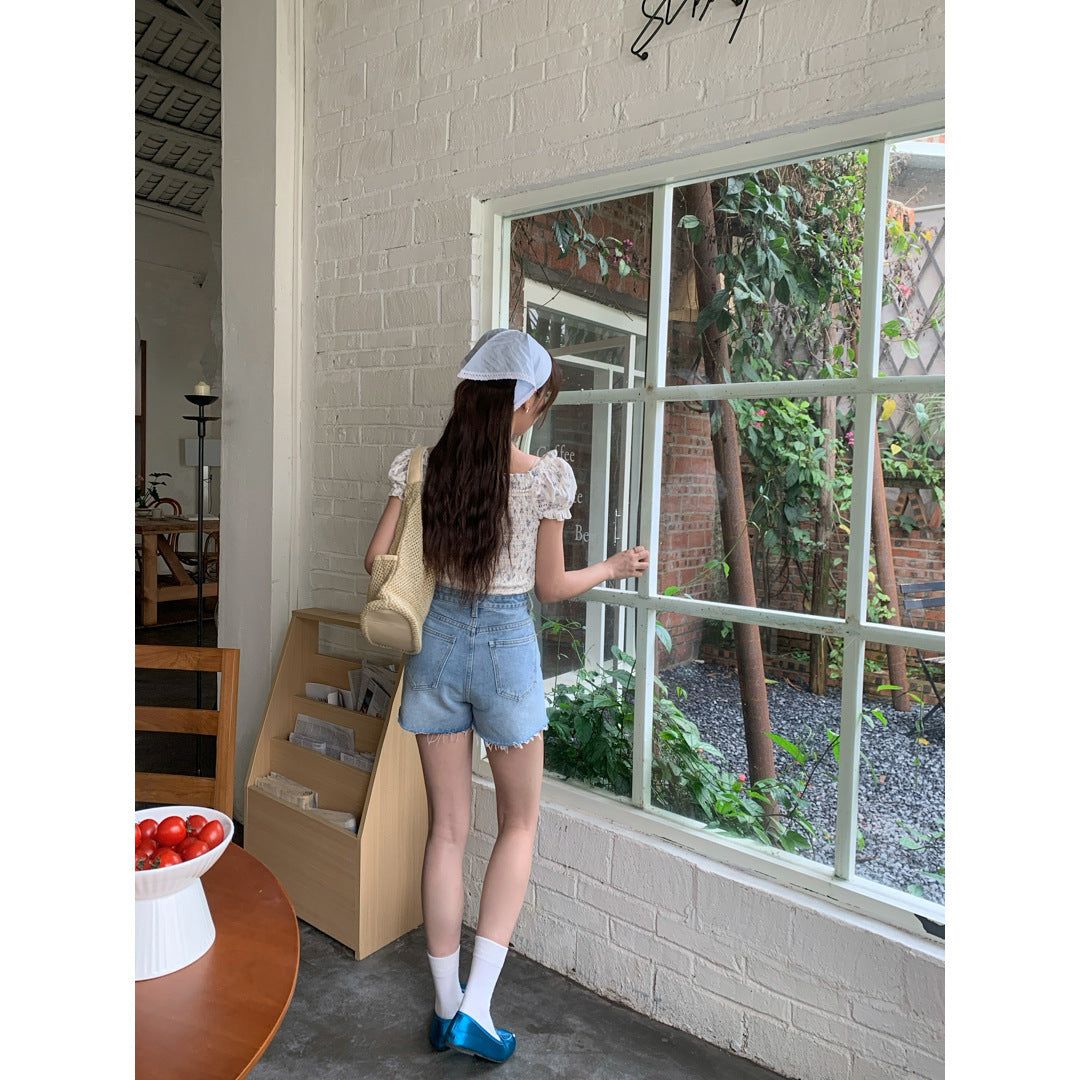 Retro Denim Bottoms Summer High Waist A- Line Design