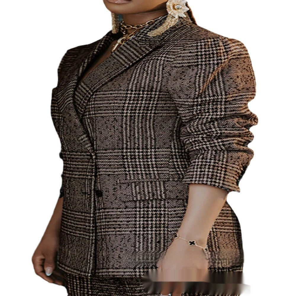 Women's Plaid Jacket Suit Loose Trousers Two-piece Suit