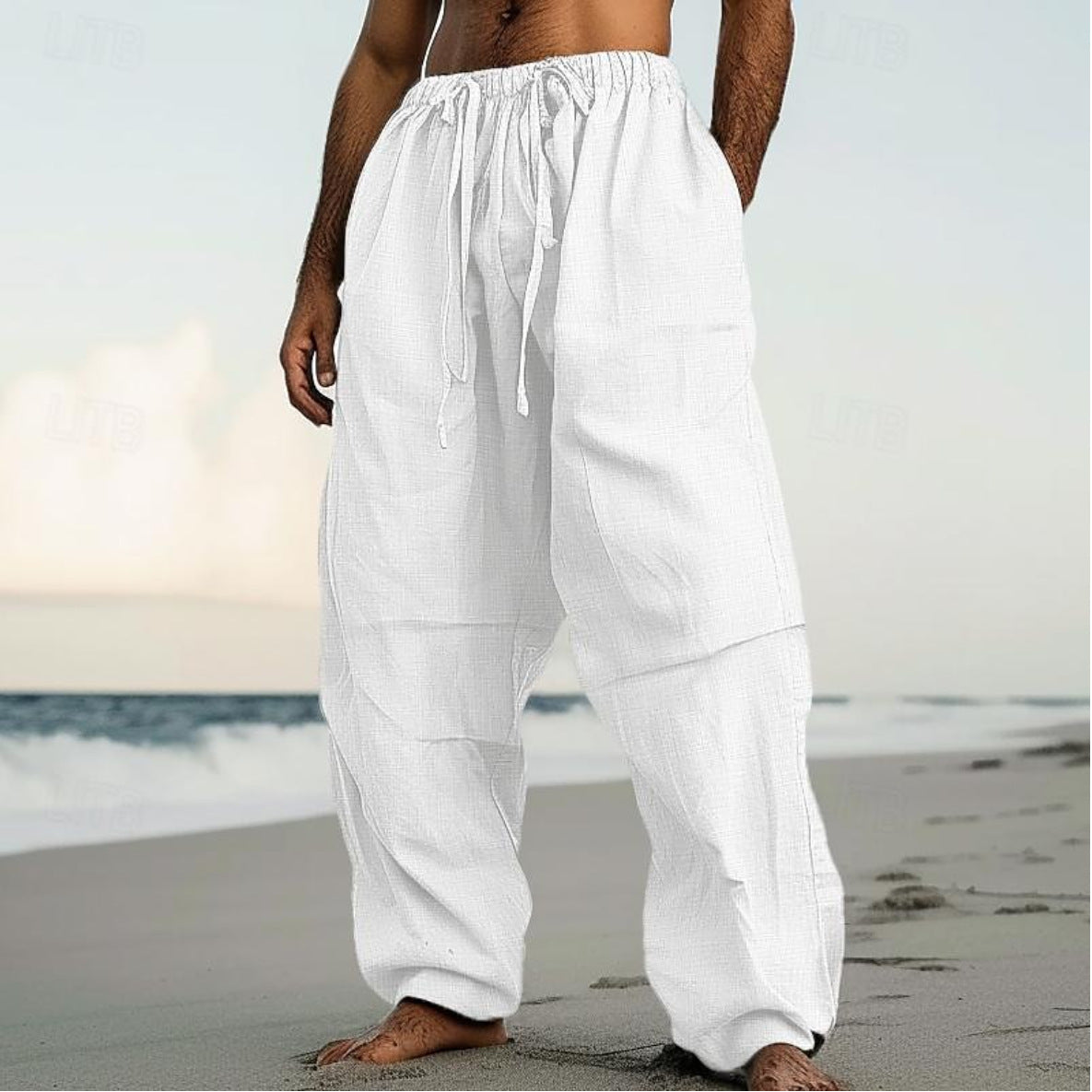 Beach Straight-leg Joggers Plain Color Comfortable Daily Street