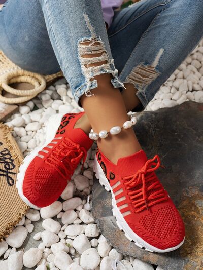 Cutout Leopard Lace Up Mesh Athletic - Munsieur