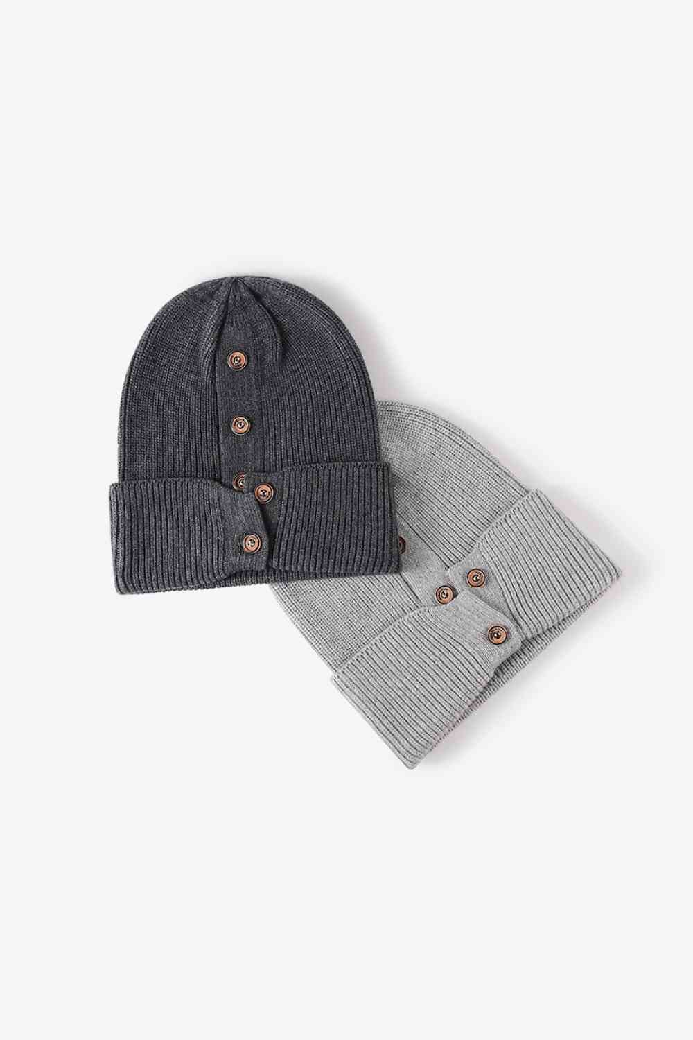 Button Detail Rib-Knit Cuff Beanie - Munsieur