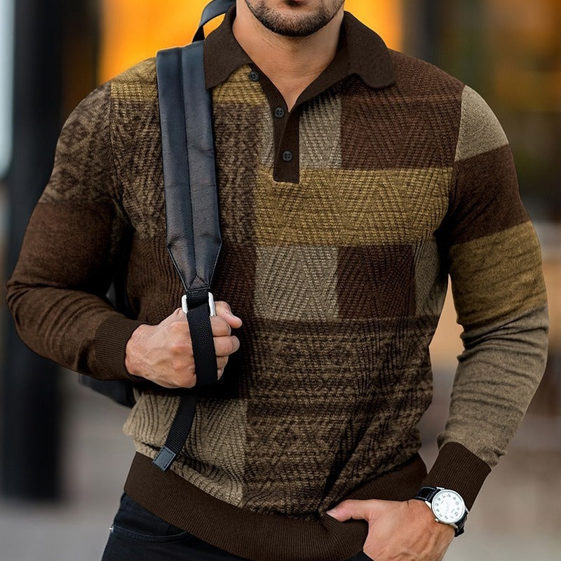 Men's Digital Printing Lapel Button Casual Hoodie