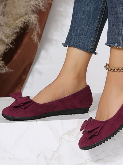Bow Solid Color Round Toe Flat Slip-Ons - Munsieur