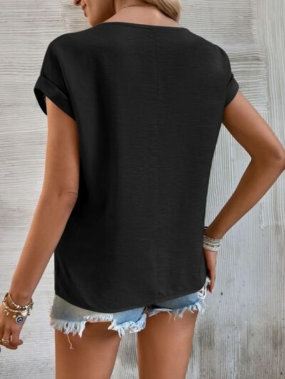 Cutout Round Neck Short Sleeve Top - Munsieur