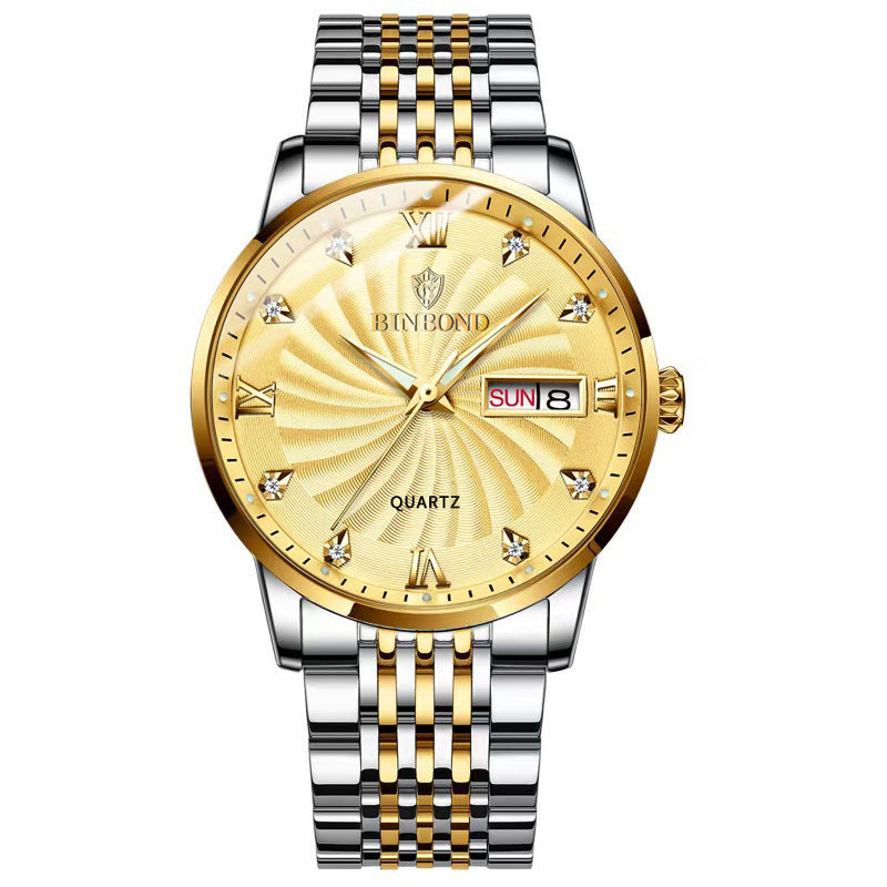 Fashion Quartz Watch Double Calendar Men's Watch Waterproof
