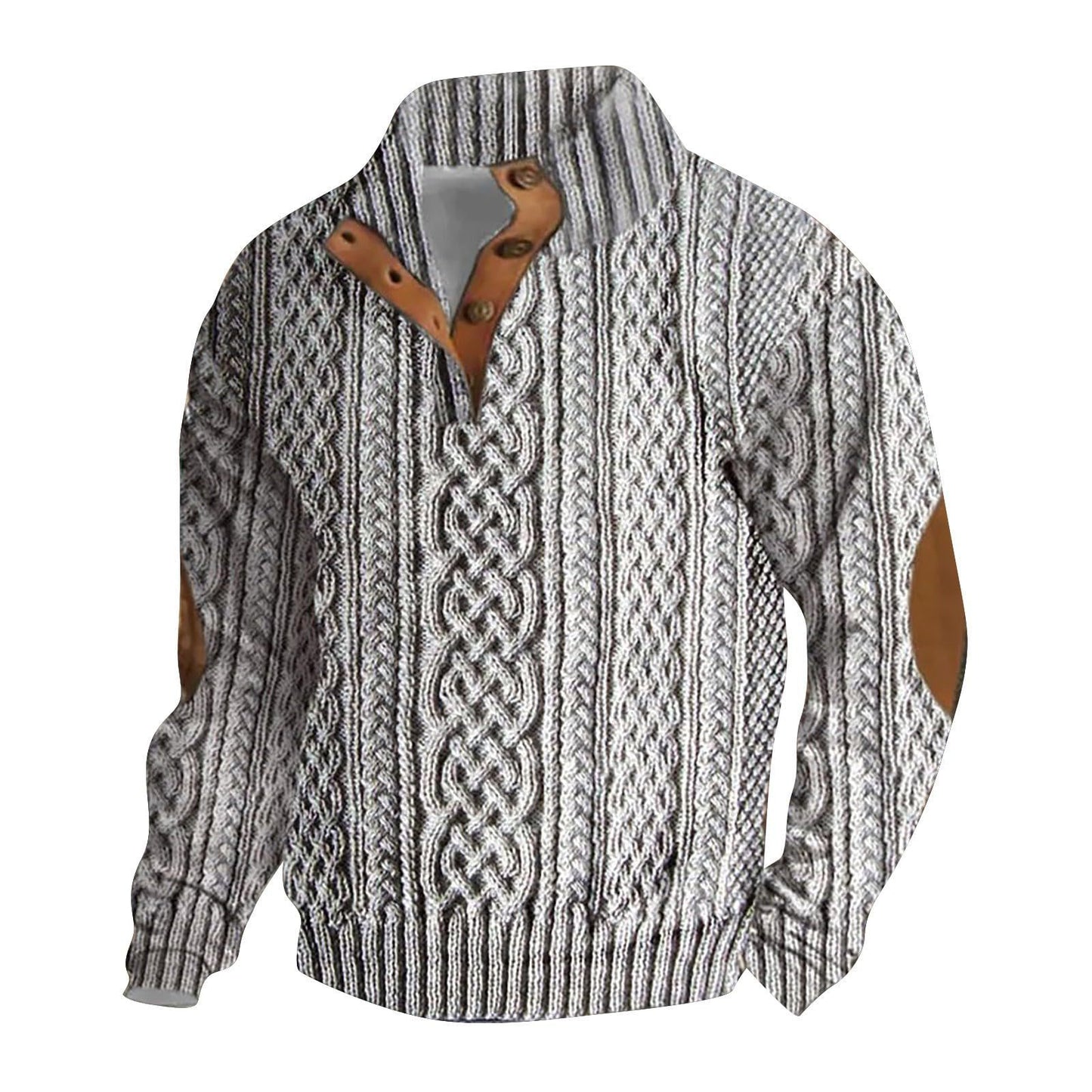Men's Casual Stand Collar Long-sleeved 3D Printed 4-button Pullover Hoodie