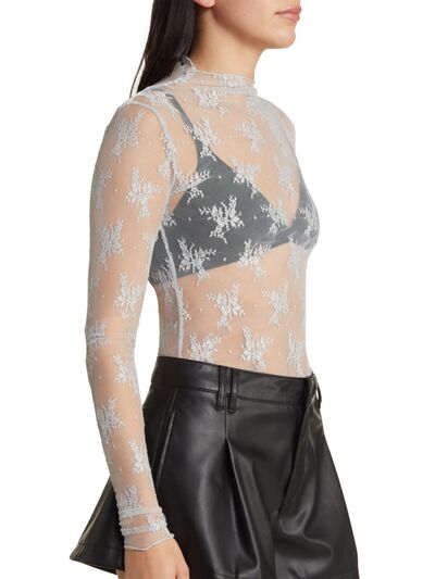 Lace Mock Neck Long Sleeve Blouse - Munsieur