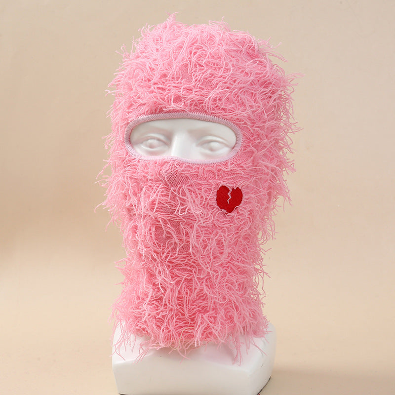 Single Hole Knitted Hat Mask Embroidery Love Headgear