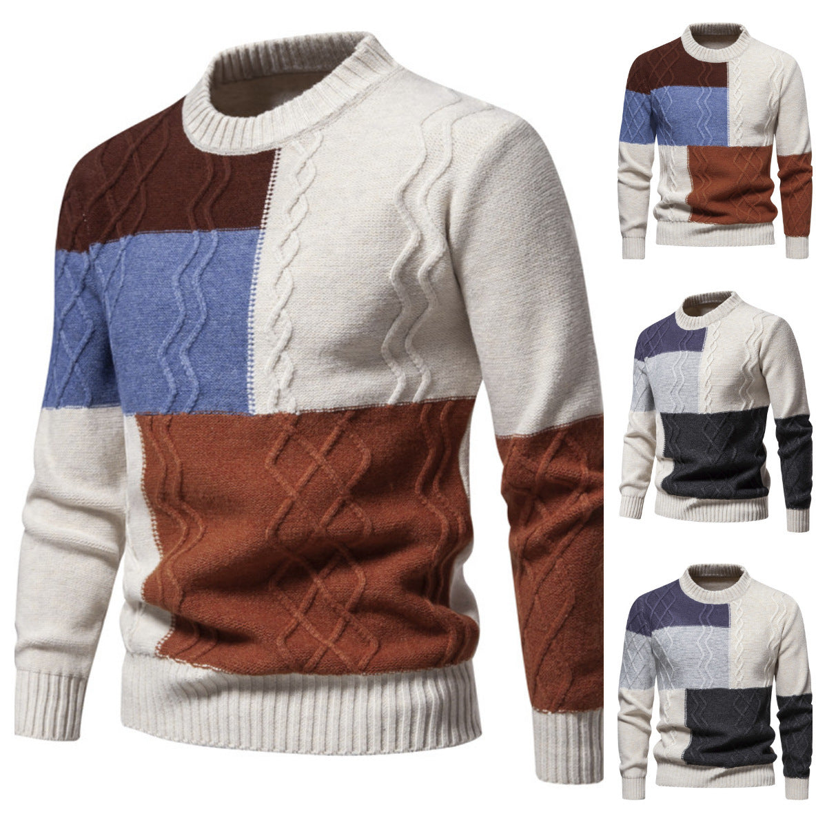 Color-block Crew Neck Knitwear Hoodie For Men