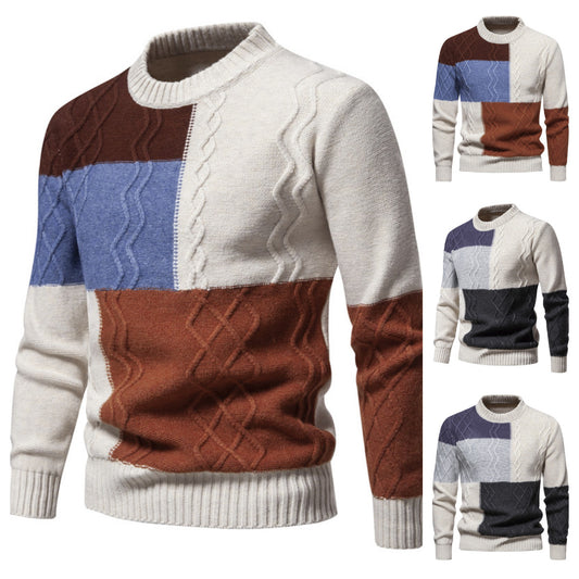 Color-block Crew Neck Knitwear Hoodie For Men