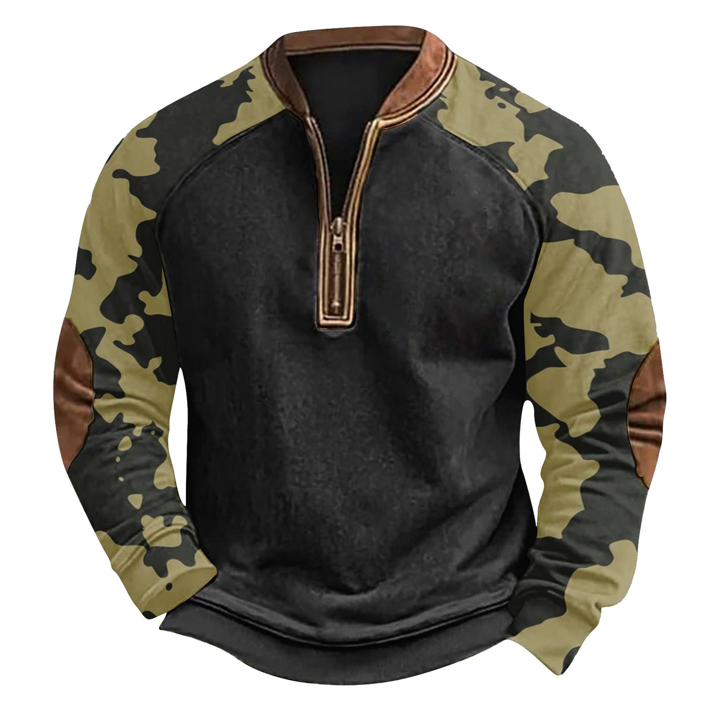 Printed Half Zipper Camouflage Men's Hoodie