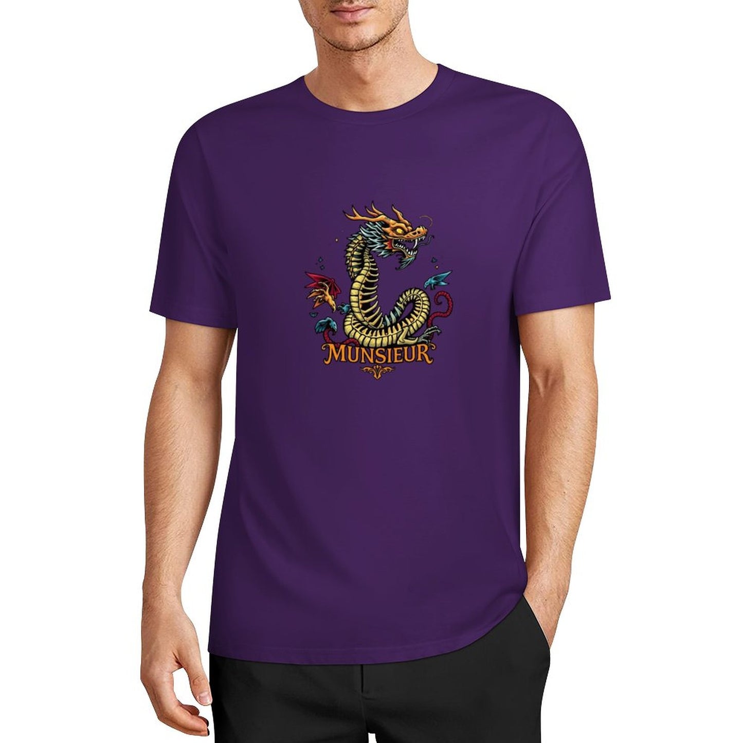 Munsieur Brand Graphic Tee Cotton Men's breathable Dragon Design