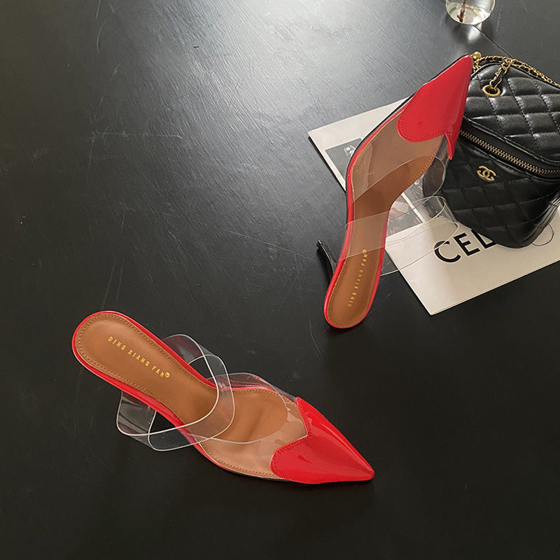 Women's Transparent Love Face Color-blocking Stiletto Heel High Heels - Munsieur