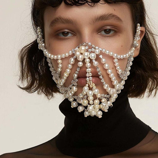 Pearl Fashion Exaggerated Music Festival Rhinestone Mask Accessories