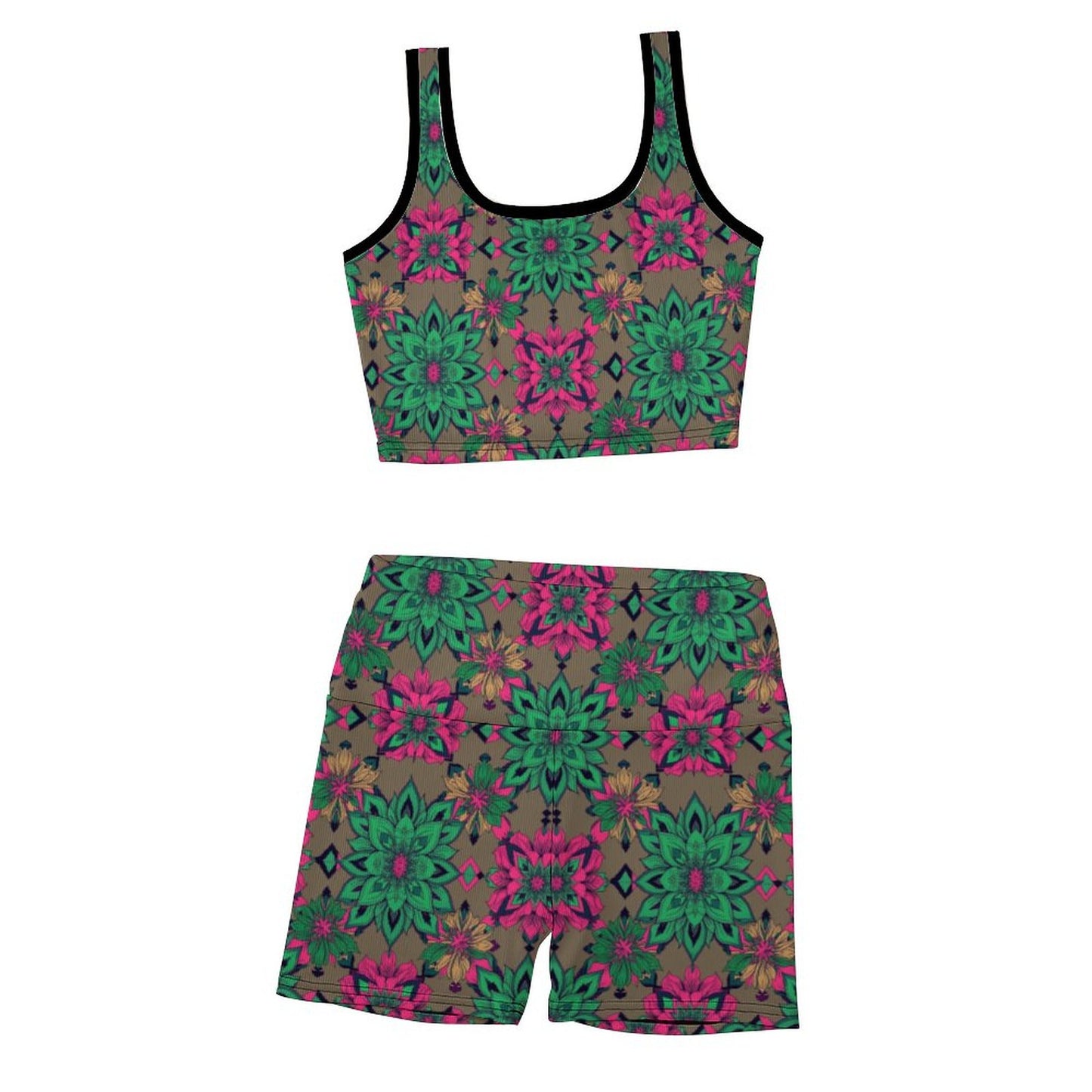 Custom Printed Patterned Ribbed Yoga Sets