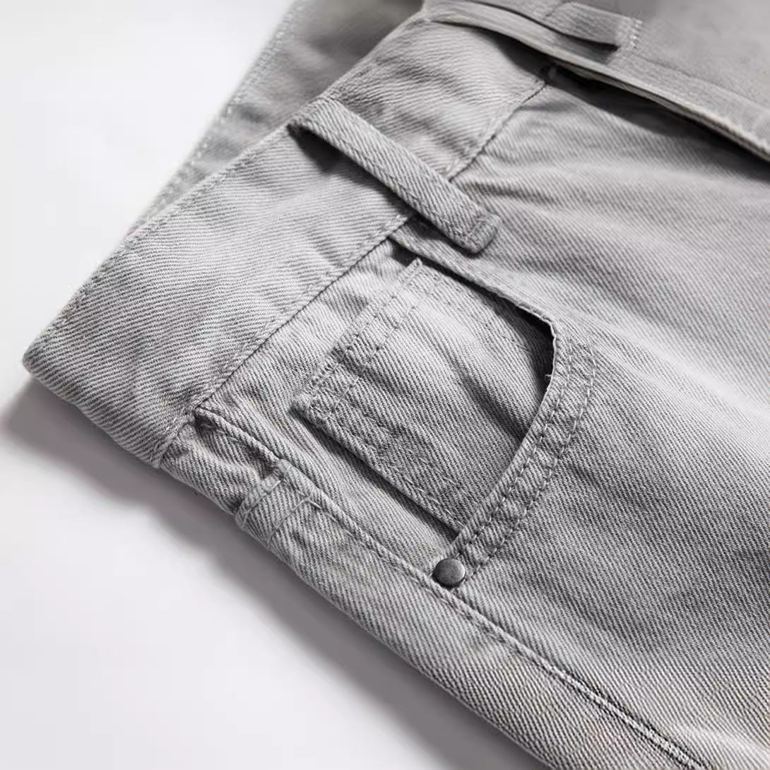 Men's Light Gray Ripped Straight Pants Denim