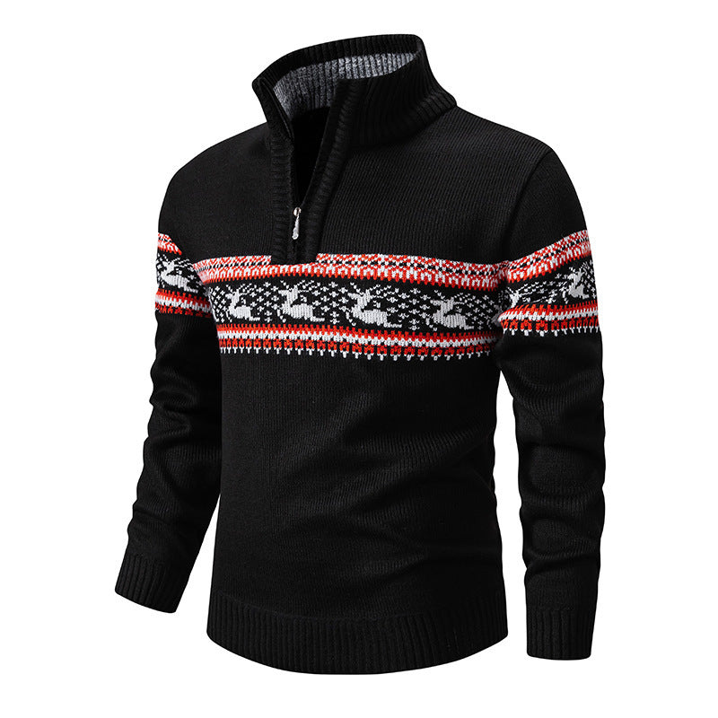 Plus Size Half-open Zipper Men's Autumn And Winter Loose Color Matching Knitwear hoodie