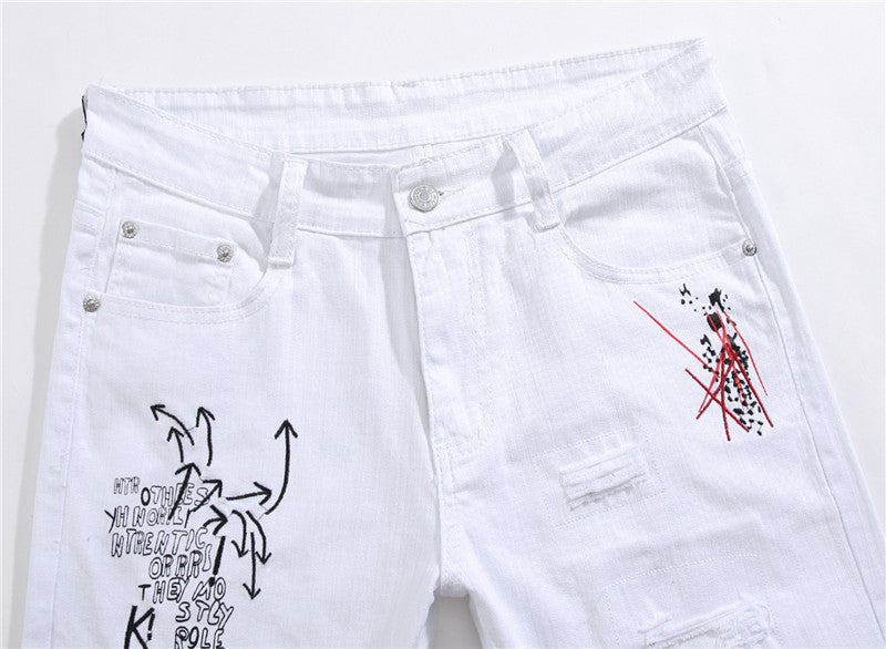 Men's Shredded Embroidery Pants Designer Royalty Style