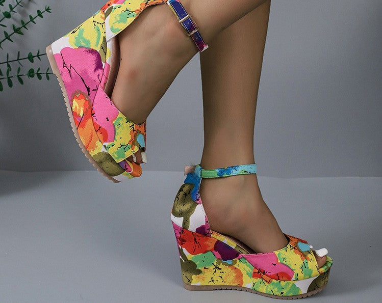 Women's Wedges Platform Peep-toe Waterproof Platform Casual All-match Multicolor