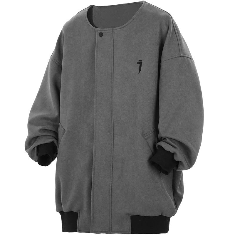 Suede Round Cardigan Coat Men's Casual