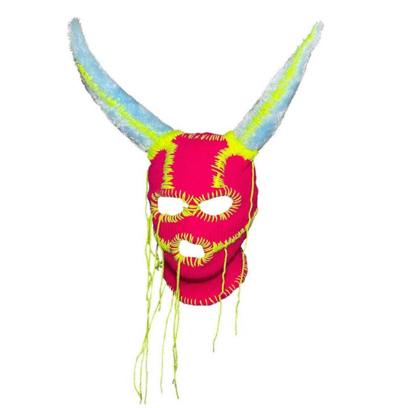Handmade Knitted Colorful Line Hat Mask