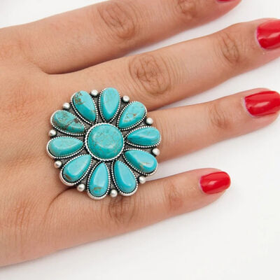 Turquoise Alloy Flower Ring - Munsieur