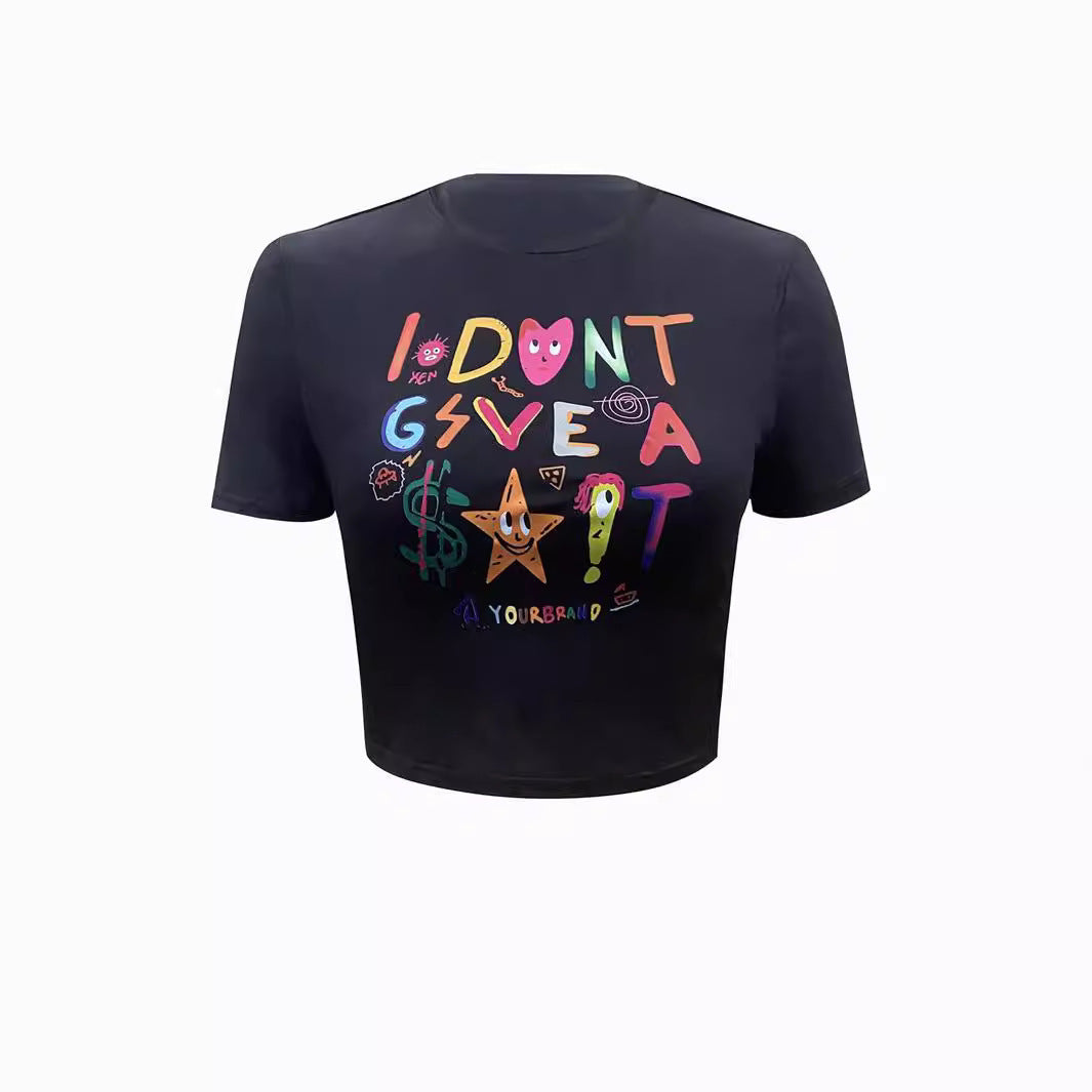 Women's All-match Letters Printed Solid Color T-shirt