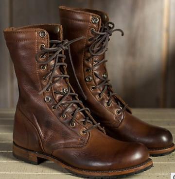 Motorcycle Men's Retro Lace-Up Combat Striders Leather