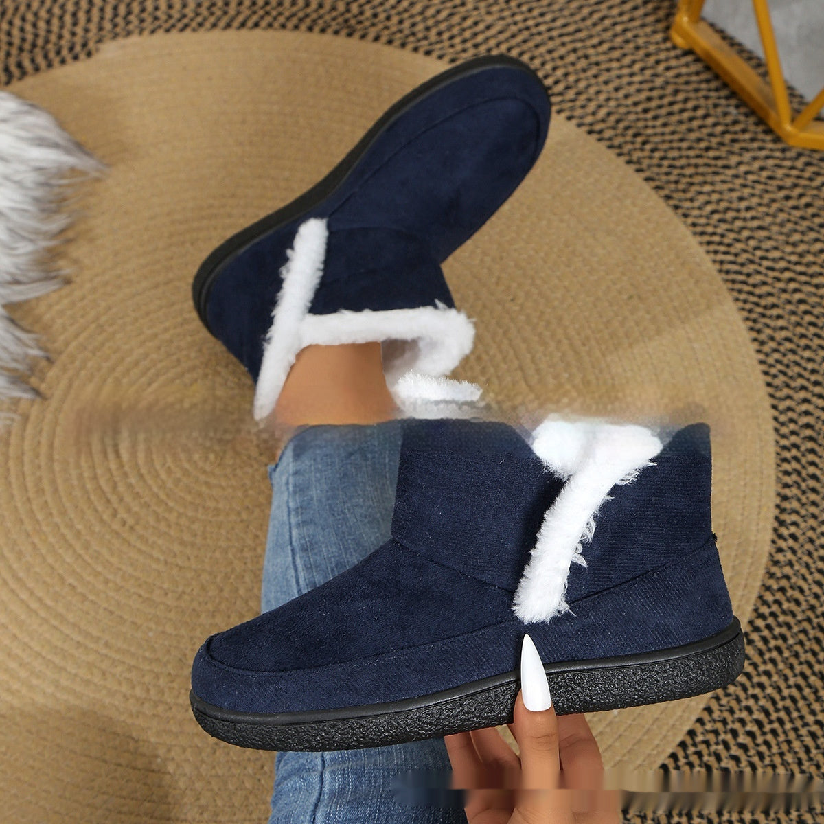 Insulated Cotton-padded booties Large Size boots Solid Color Fleece Lined Padded