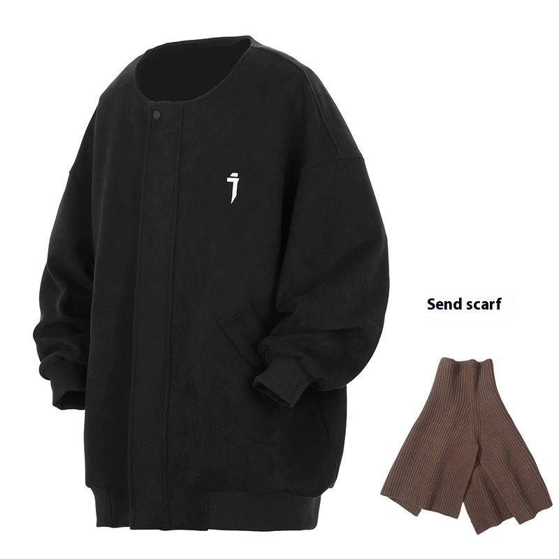 Suede Round Cardigan Coat Men's Casual