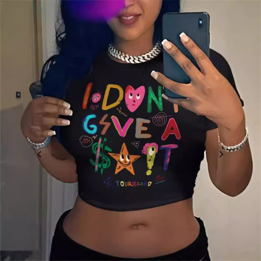 Women's All-match Letters Printed Solid Color T-shirt