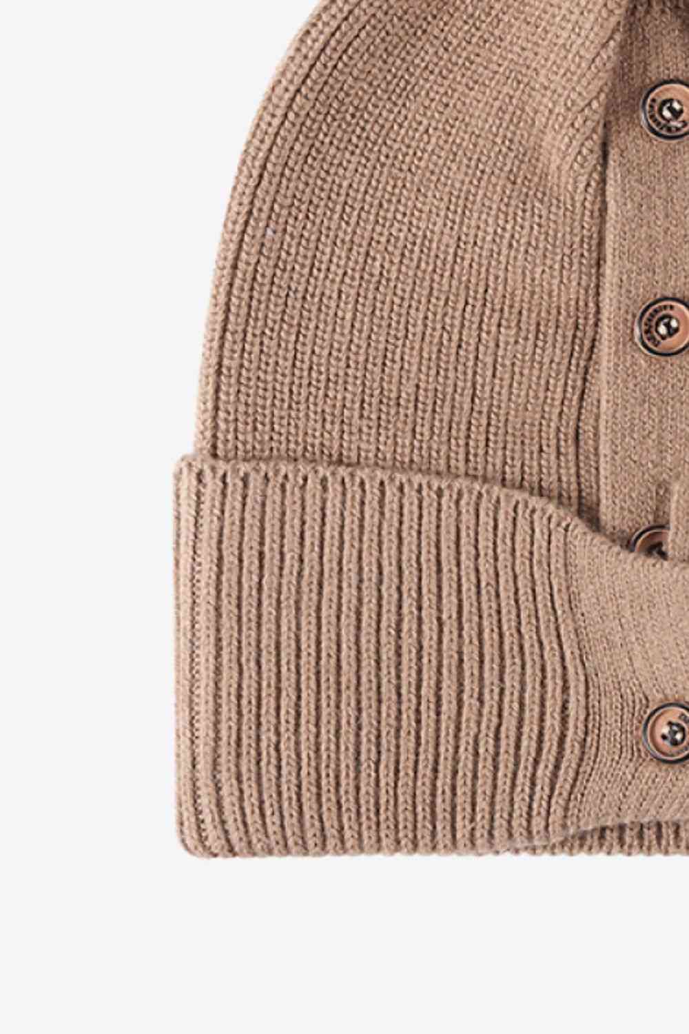 Button Detail Rib-Knit Cuff Beanie - Munsieur