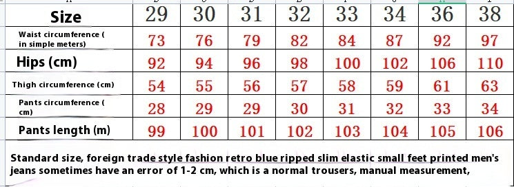 Punk Trendy Retro Blue Ripped Slim-fit Men's Pants