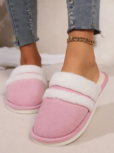 Contrast Faux Fur Round Toe Slippers - Munsieur