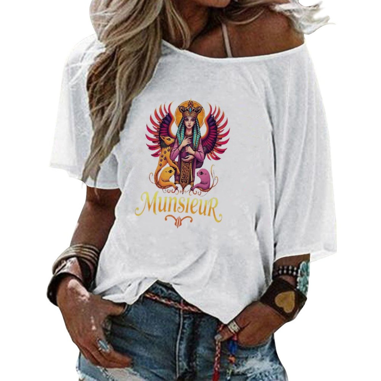 Women’s Off the Shoulder Half-Sleeve T-shirt "Sun Goddess"