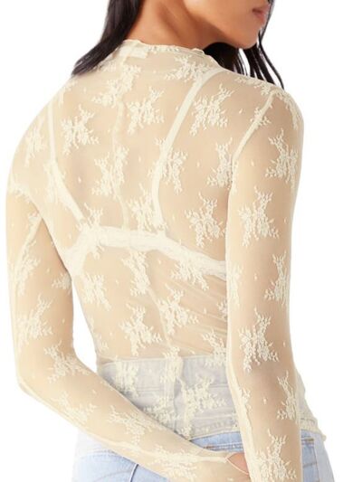 Lace Mock Neck Long Sleeve Blouse - Munsieur
